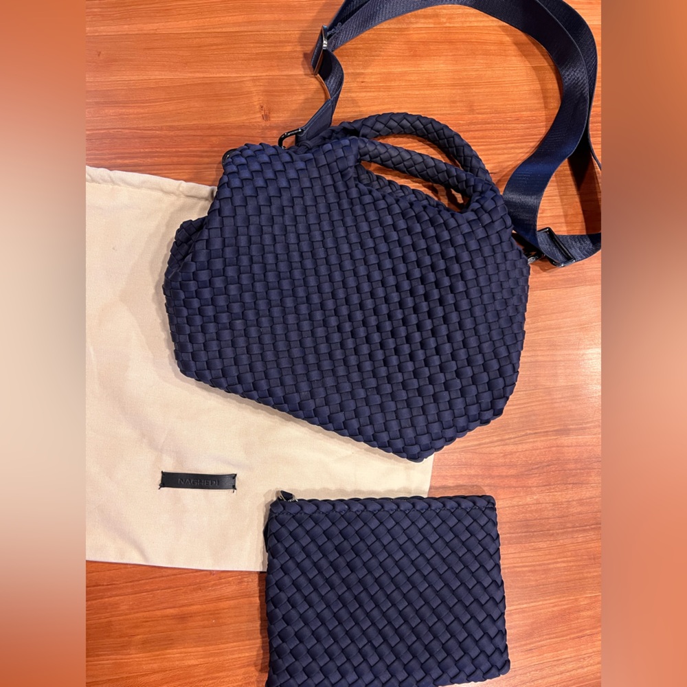 Naghedi Midnight Blue Woven Bag Set, small